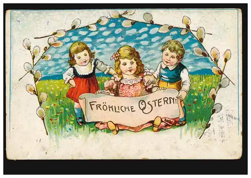 Carte de Pâques Trois enfants dans la prairie, FREYSTADT (NIEDERSCHLÉSIE) 30.3.07