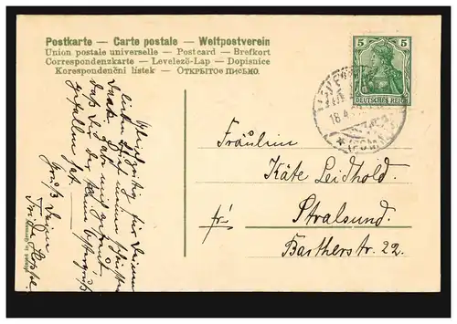 Prägekarte Ostern Osterei mit Schleife Weidenkätzchen, gelaufen 18.4.1908