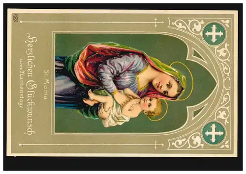 Prägekarte Namenstag St. Maria, Verlag EAS (im Herz), um 1910, ungebraucht