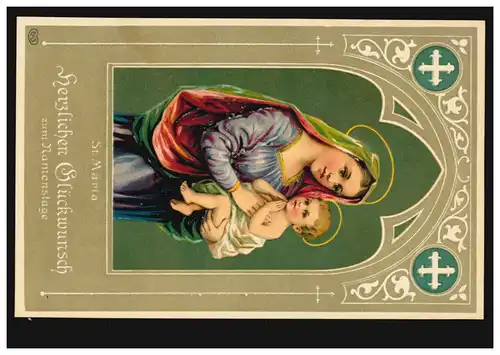 Prägekarte Namenstag St. Maria mit Kind, EAS-Verlag, um 1910, ungebraucht