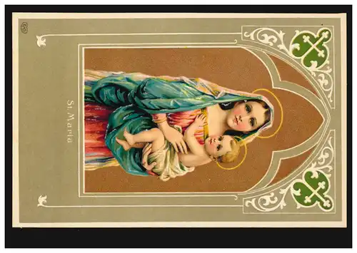 Prägekarte Namenstag St. Maria mit Kind, ungebraucht, um 1910, EAS-Verlag