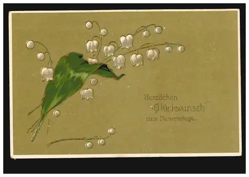 Prägekarte Namenstag Maiglöckchenzweig, CÖLN 4 g 24.11.1906