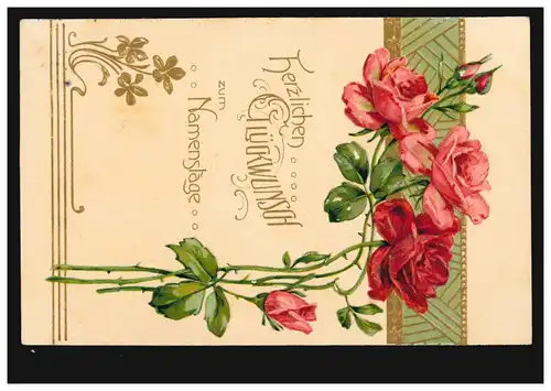 Carte de prénom Jour de l'Art nouveau Rosengirlande, CÖLN 24.11.06 vers Adenau