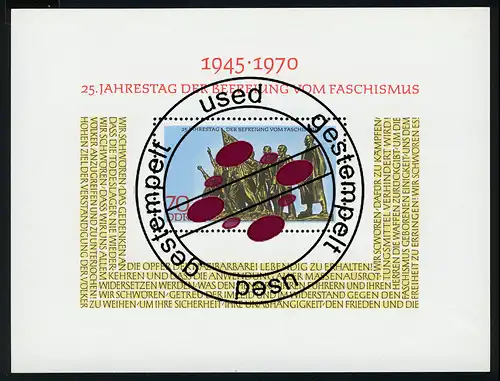 Block 32 Befreiung vom Faschismus 1970 mit Tagestempel