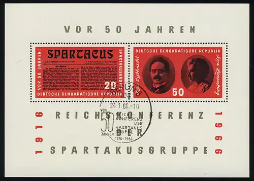 Bloc 25 Block Spartakus 1966, SSt BERLIN Il y a 50 ans ... 24.1.1966