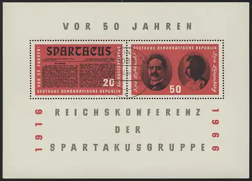 Bloc 25 Block Spartakus 1966, avec tampon Berlin ZAW