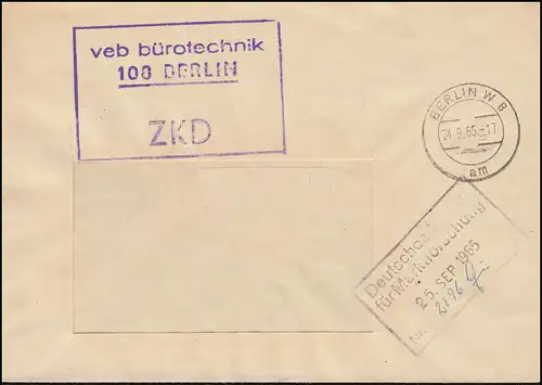 Lettre de la ZKD VEB Bureautechnik BERLIN 24.9.65 à l'Institut allemand d'études de marché