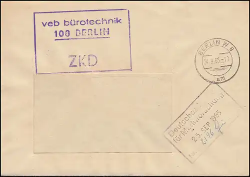 ZKD-Brief VEB Bürotechnik BERLIN 24.9.65 an Deutsches Institut Marktforschung