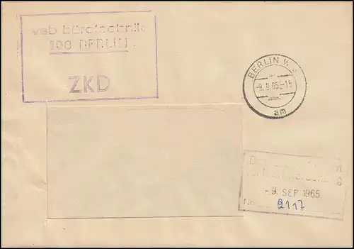 ZKD-Brief VEB Bürotechnik BERLIN 8.9.65 an Deutsches Institut für Marktforschung