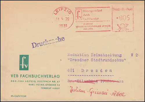 DDR AFS VEB Editeur d'écoles techniques LEIPZIG 11.4.1979 sur l'impression après Dresde