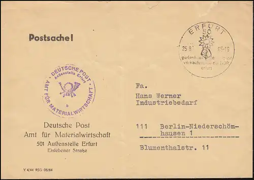 DDR Postfach Office des affaires économiques des matériaux avec SSt ERFURT Hochschule 25.8.1965