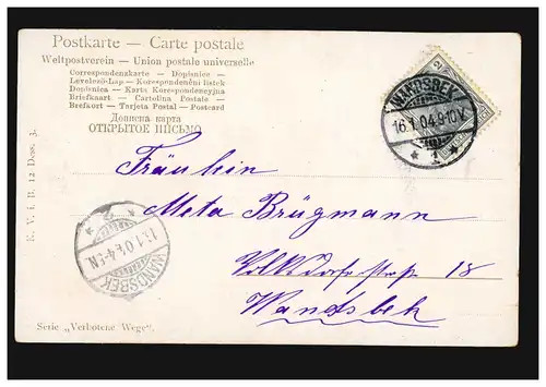 Amour-AK Couple d'amour: La demande, Carte postale locale WANDSBEK 16.1.1904
