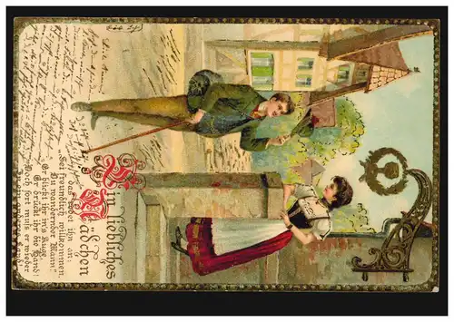 Liebes-AK Liebespaar: Ein liebliches Mädchen, AACHEN 20.2.03 nach BRÜSSEL 21.2.