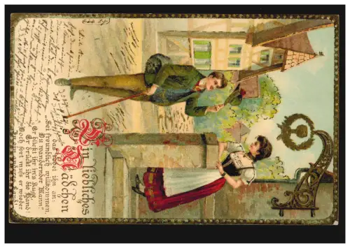 Liebes-AK Liebespaar: Ein liebliches Mädchen, AACHEN 20.2.03 nach BRÜSSEL 21.2.