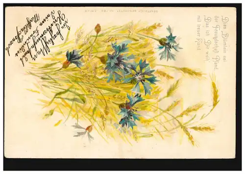 Lyrique-AK Poème Fleurs d'amitié - Bleu dans le champ de céréales, BONN 25.7.1903
