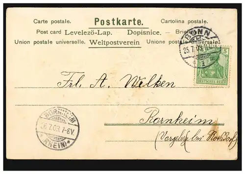 Lyrique-AK Poème Fleurs d'amitié - Bleu dans le champ de céréales, BONN 25.7.1903