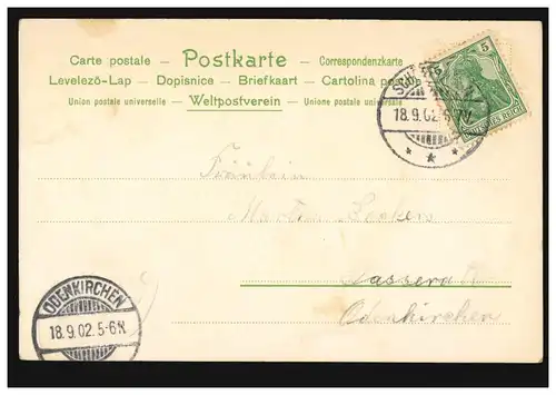 Liebes-AK Liebespaar im Park: Frohsinn und Schmerz, SCHÖPPINGEN 18.9.1902