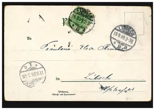 Chuchotement d'amour-AK, carte postale locale LÜBECK 19.9.1899