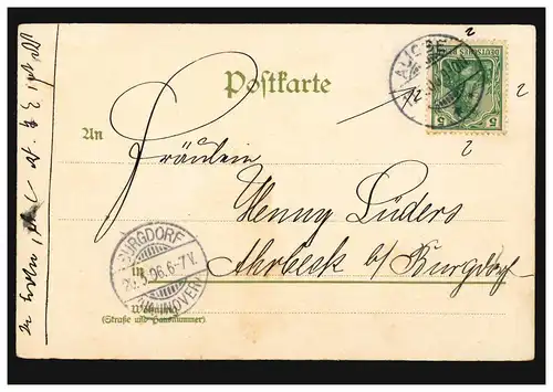 Liebes-AK Liebespaar im Park, ALIGSE 19.5.1906 nach BURGDORF (HANNOVER) 20.5.06