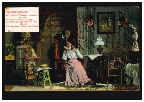 Liebes-AK Liebespaar: Liebeständelein, GRIESSTÄTT 18.5.1905 nach MURNAU 18.5.05