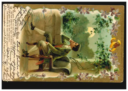 Poème Lyrique AK Chance perdue homme au clair de lune, FRIEDE PREUSSI 1904