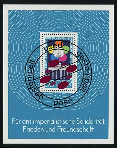 Block 38 Weltfestspiele 1973 mit Tagesstempel