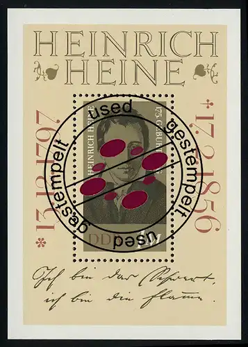 Bloc 37 Heinrich Heine 1972, avec cachet journalier