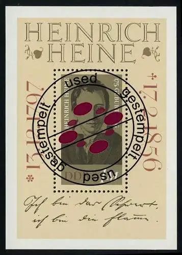 Bloc 37 Heinrich Heine 1972, avec cachet journalier