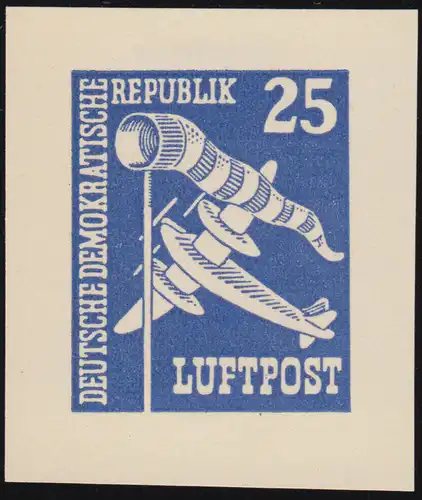 DDR Luftpost Flugzeug - unverausgabter Probedruck ohne Gummi, BPP-geprüft