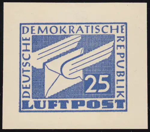 DDR Luftpost in blau - unverausgabter Probedruck, ohne Gummi, geprüft BPP