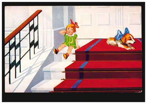 Filles d'animaux AK et chien aboyant, vers 1925, maison d 'édition WS+SR, non utilisé