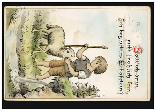 Tiere-AK Kinder von Olga Burckhardt: Junge mit Lamm, ERFURT 14.7.1917