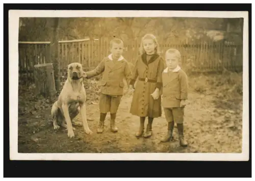 Tiere-AK Kinder: Foto Geschwister mit Hund, Bayern 23.11.1915