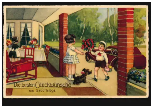 Animaux-AK anniversaire d'enfant avec chien, Maison Spéciale 3.9.1934