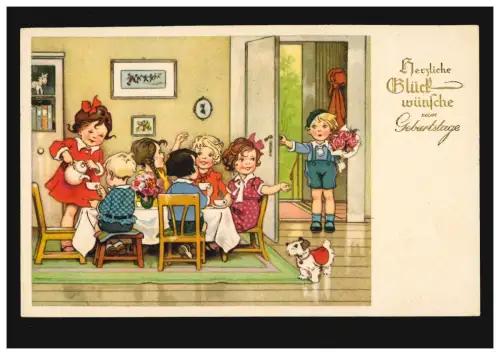 Animaux-AK anniversaire d'enfant avec chien, BERLIN 31.3.1941