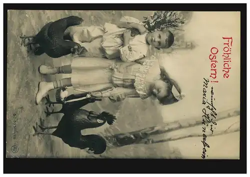 Animaux AK Pâques: Enfants avec poulets et coqs, DUREN 21.4.1905 vers MARIAWEILER