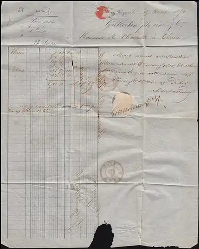 Belgien 3 König Leopold I. Brief MONS 19.4.1854 Roststempel 83 nach THUIN 20.4.