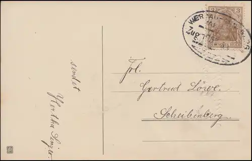 Bahnpost WERDAU - ANNABERG vers 1905 sur AK Ostergrüße vers Discherberg