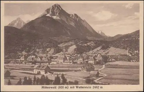 Bahnpost GARMISCH - MÜNCHEN ZUG 1370 - 29.8.24 auf AK Mittenwald mit Wetterstein