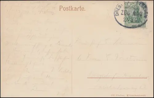 Poste ferroviaire DRESDEN-TETCHEN ZUG 452 - 27.8.1909 sur AK Barbarine am Pfaffenstein