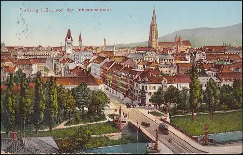 Poste ferroviaire FRANKFURT-KARLSRUHE-BASEL ZUG 94 - 9.5.1913 sur AK Fribourg/Breisgau
