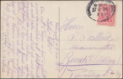 Poste ferroviaire FRANKFURT-KARLSRUHE-BASEL ZUG 94 - 9.5.1913 sur AK Fribourg/Breisgau