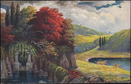 Bahnpost LEIPZIG - DÖBELN -DRESDEN 1924 auf Künstler-AK Firbiger: Zur Grotte