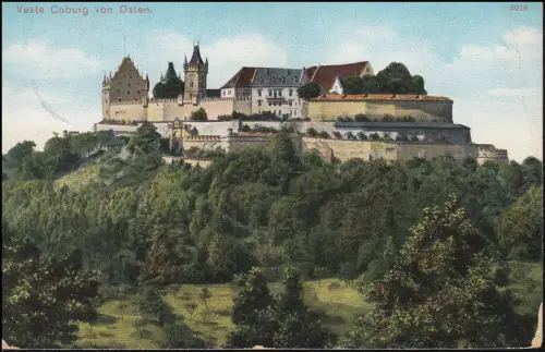 Bahnpost EISENACH - LICHTENFELS 1909 auf AK Veste Coburg von Osten