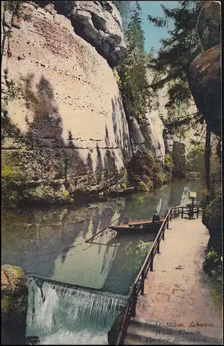 Bahnpost DRESDEN-BUDENBACH ZUG 454 - 25.6.1912 auf AK Wilde Klamm