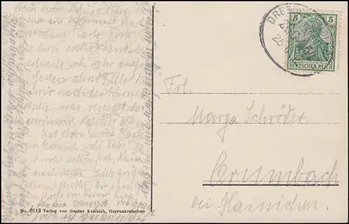 Bahnpost DRESDEN-BUDENBACH ZUG 454 - 25.6.1912 auf AK Wilde Klamm