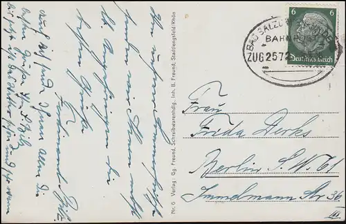 Bahnpost BAD SALCATIONS - HILDEN ZUG 2572 - 9.8.1938 à AK Stadtlengsfeld