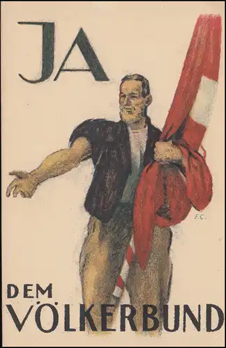 Schweiz Ansichtskarte Ja zum Völkerbund - Volksabstimmung 1920, ungebraucht