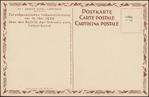 Suisse Carte de vue Oui à la Société des Nations - référendum 1920, inutilisé