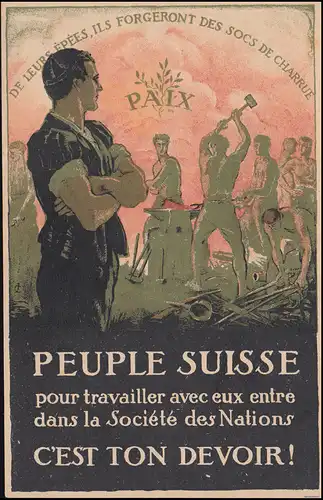 Suisse Carte de vue PAIX - Peuple Suisse C'est ton Devoir, inutilisé vers 1918